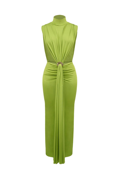 Mock Neck Cutout Ruched Maxi Dress Lavish Daily
