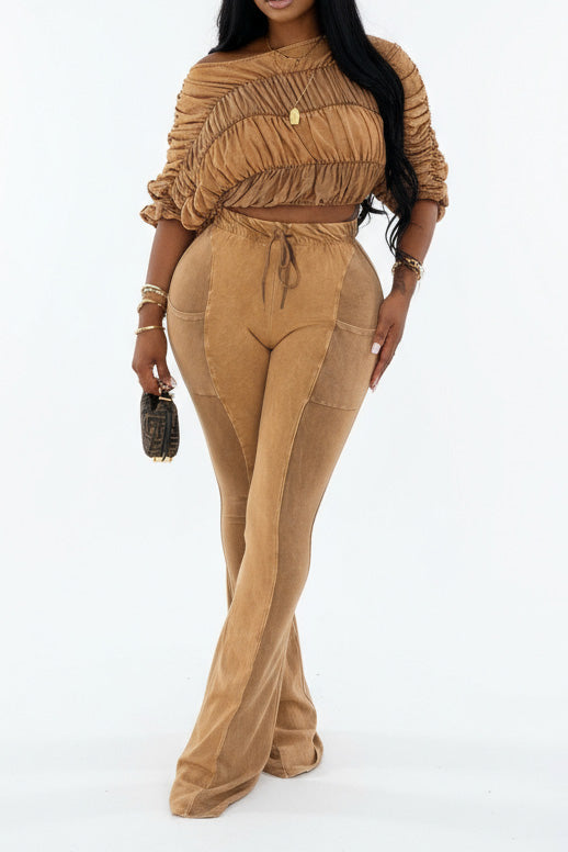 Ruched Crop Top and Lounge Pant Set Lavish Daily