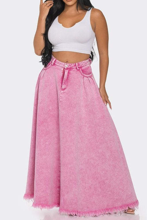 Long Washed Denim Skirt Lavish Daily