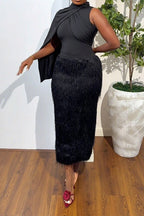 Sleeveless Round Neck Fuzzy Panel Maxi Dress Lavish Daily