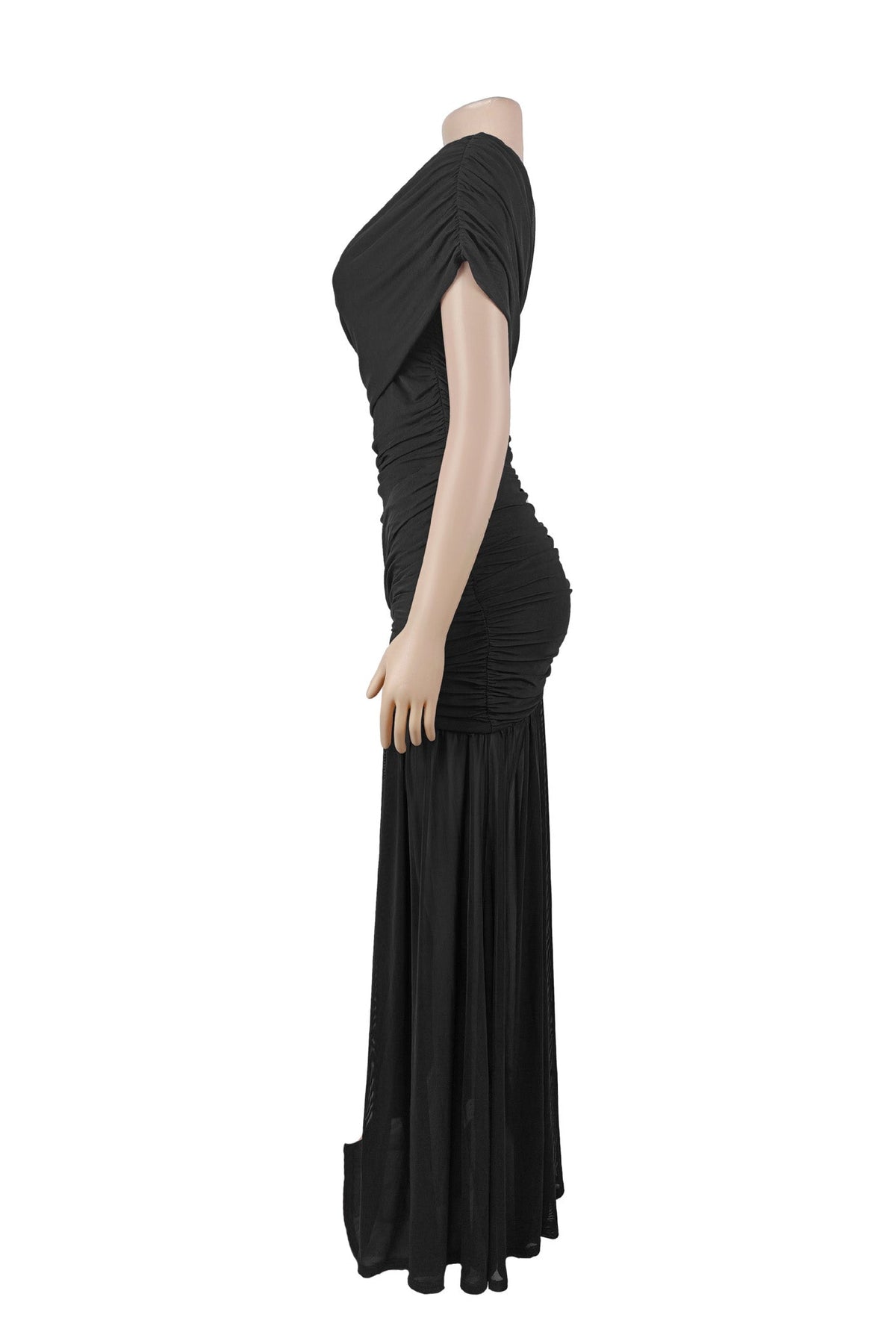 One Shoulder Ruched High Slit Maxi Dress Lavish Daily