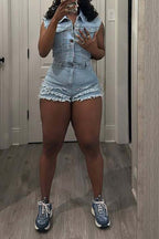 Fringe Denim Romper Lavish Daily