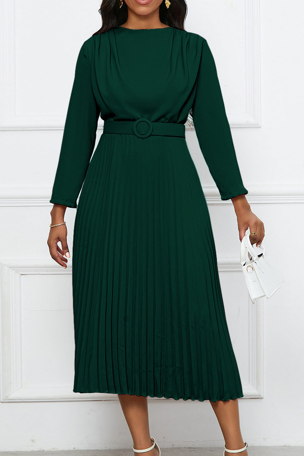 Elegant Pleated Career Solid Dress Lavish Daily