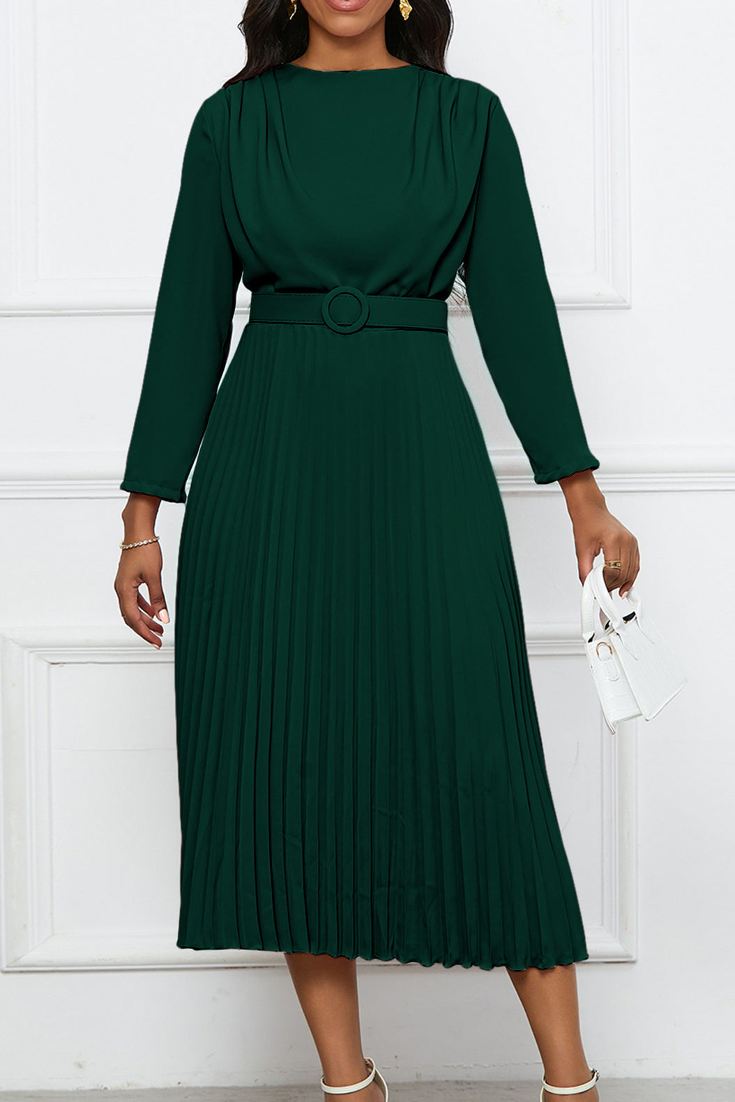 Elegant Pleated Career Solid Dress Lavish Daily