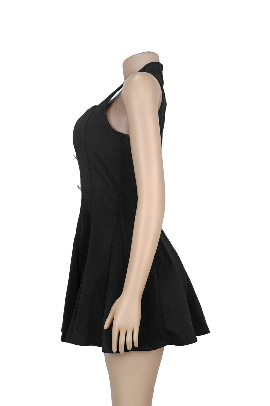 Square Neck Button Front Pleated Mini Dress Lavish Daily