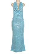 Sequin Halter Cowl Neck Backless Slit Dress Lavish Daily