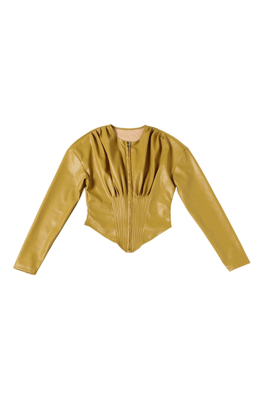 Faux Leather Zip-Up Corset Top Lavish Daily
