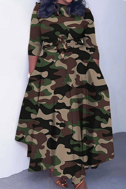 Print Crew Neck Half Sleeve Belted Dress Lavish Daily