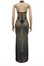 Rhinestone Beaded Floor-Length Evening Gown Lavish Daily