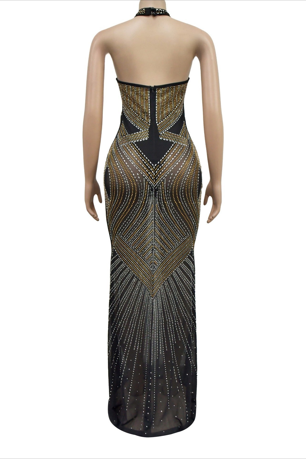 Rhinestone Beaded Floor-Length Evening Gown Lavish Daily