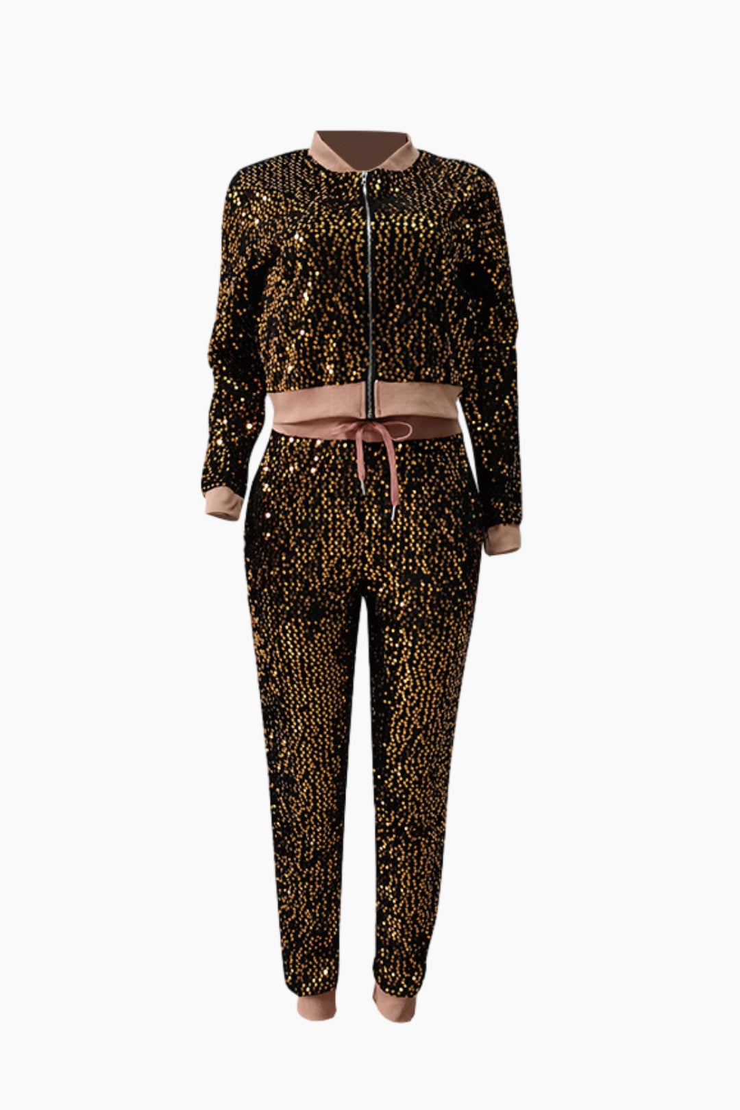 Sequin Zip Up Sweatpants Tracksuit 2 Set Lavish Daily