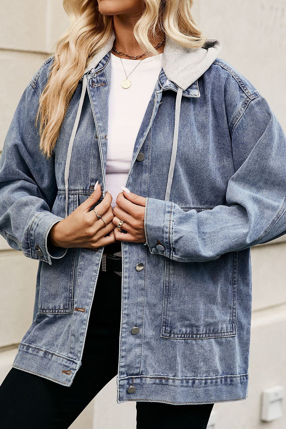 Oversized Denim Jacket with Detachable Hood Lavish Daily