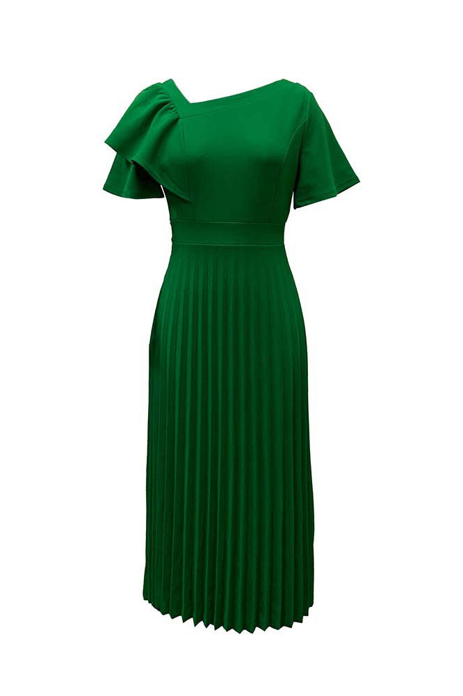 Pleated Flounce Sleeve Slim Fit Dress Lavish Daily