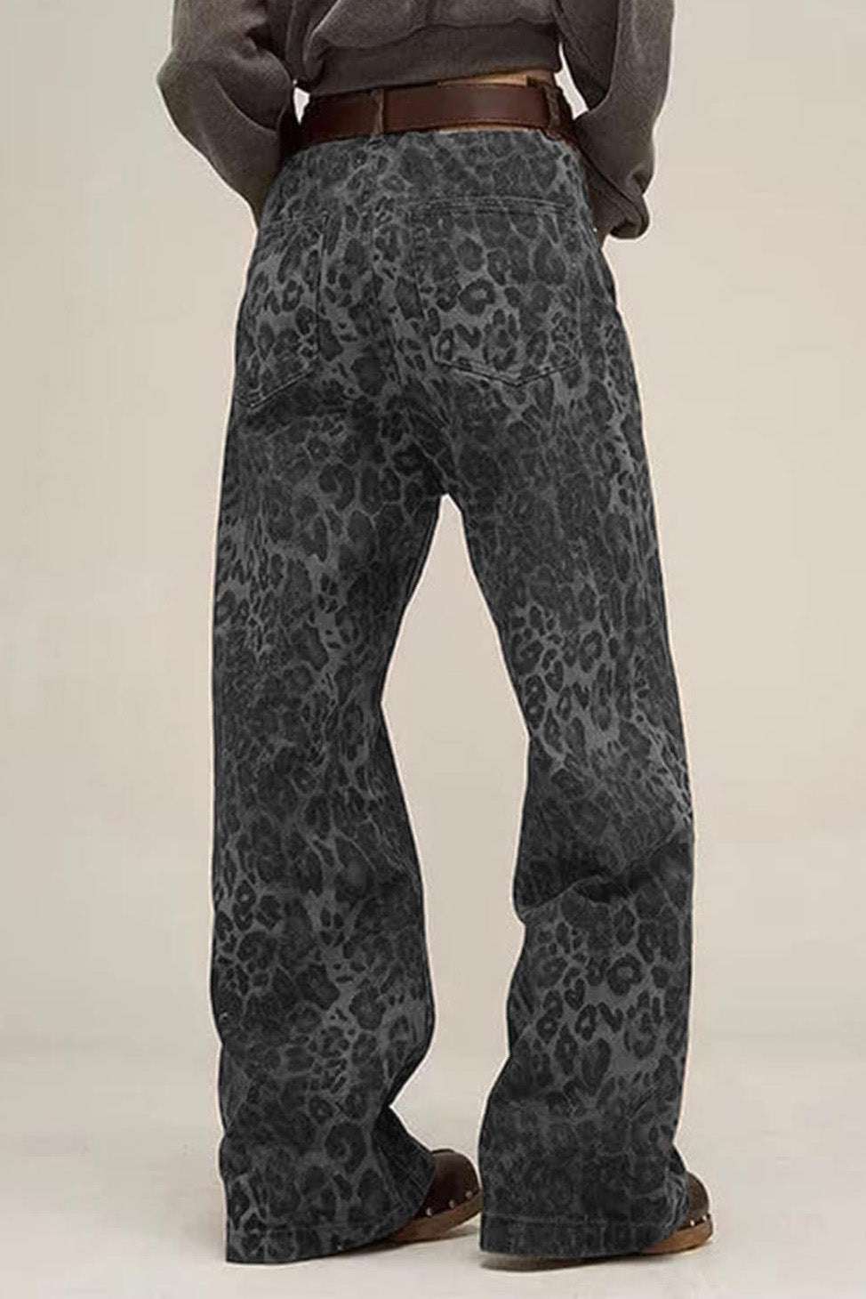 Vintage Leopard Print Wide Leg Denim Pants Lavish Daily