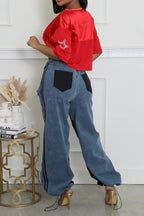 Striped Denim Jogger Pants Lavish Daily