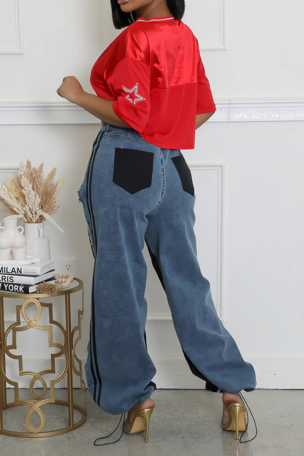 Striped Denim Jogger Pants Lavish Daily