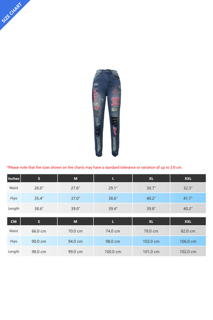 Letter Print Ripped Jeans Lavish Daily