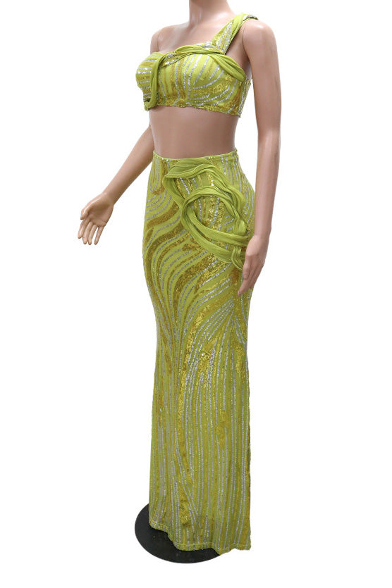 Sleeveless One-Shoulder Crop Top & Skirt Set Lavish Daily