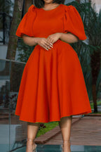Round Neck Sleeve Slim Waist Swing A-Line Dress Lavish Daily