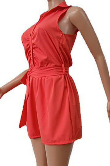 Sleeveless Tie Waist Casual Romper Lavish Daily