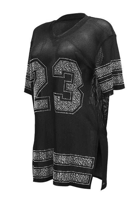 Sheer Mesh Split Rhinestone Top Lavish Daily