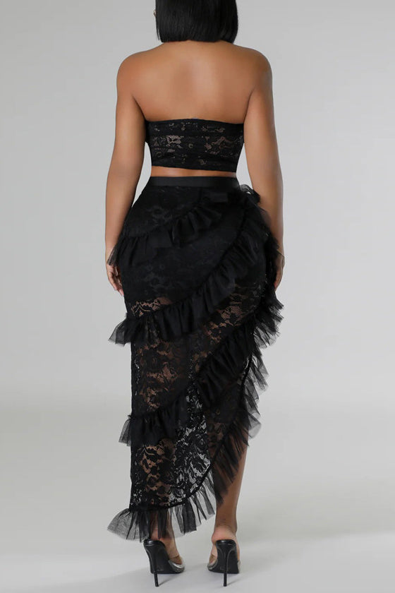 Lace Strapless Top and Ruffle Skirts Sets Lavish Daily