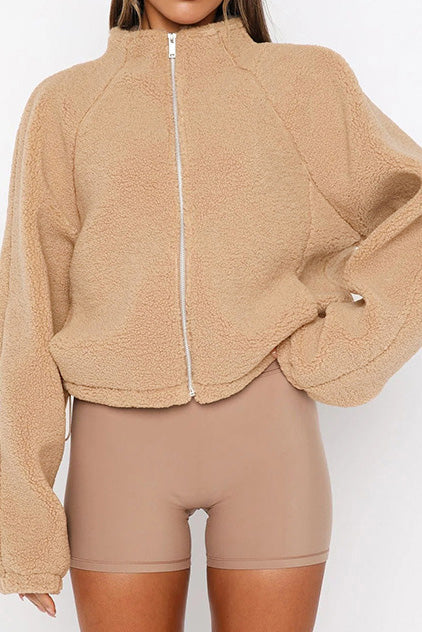 Solid Color Zip-Up Long Sleeve Plush Jacket Lavish Daily