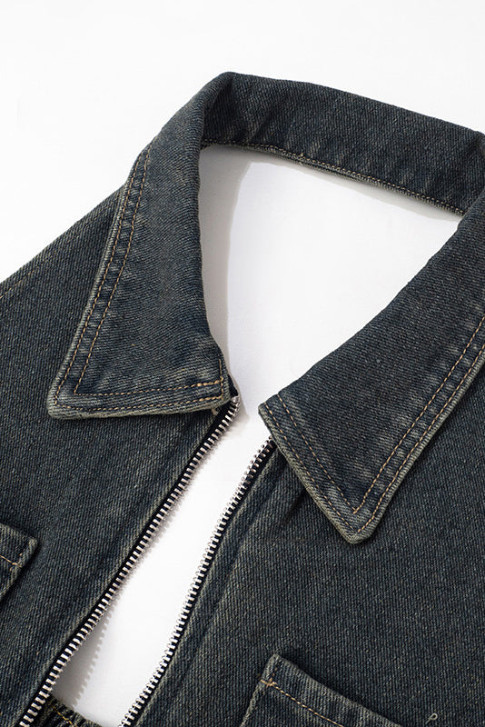 Sleeveless Denim Halter V Neck Backless Romper Lavish Daily