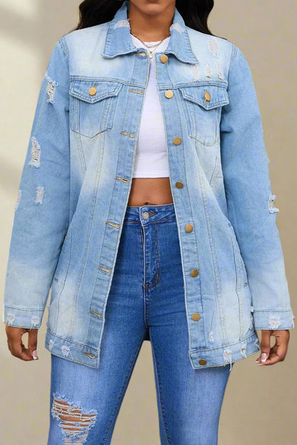 Distressed Denim Jacket Lavish Daily