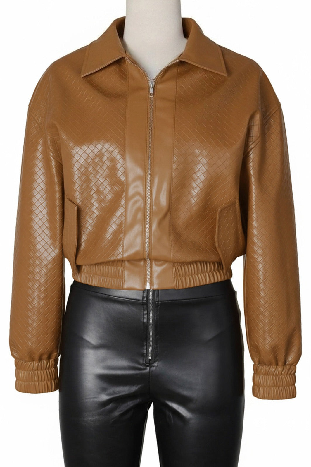 Textured PU Leather Cropped Moto Jacket Lavish Daily