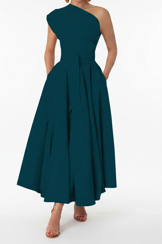 Elegant One-Shoulder A-Line Midi Dress Lavish Daily
