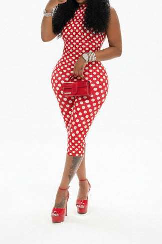 Sleeveless Polka Dot Slim Romper Lavish Daily