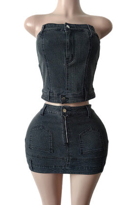 Denim Corset Top & Mini Skirt Set Lavish Daily