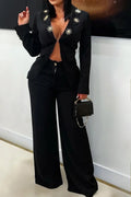 Elegant Lapel Blazer & Pants Set Lavish Daily