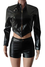 Leather Crop Jacket and Shorts Set Lavish Daily