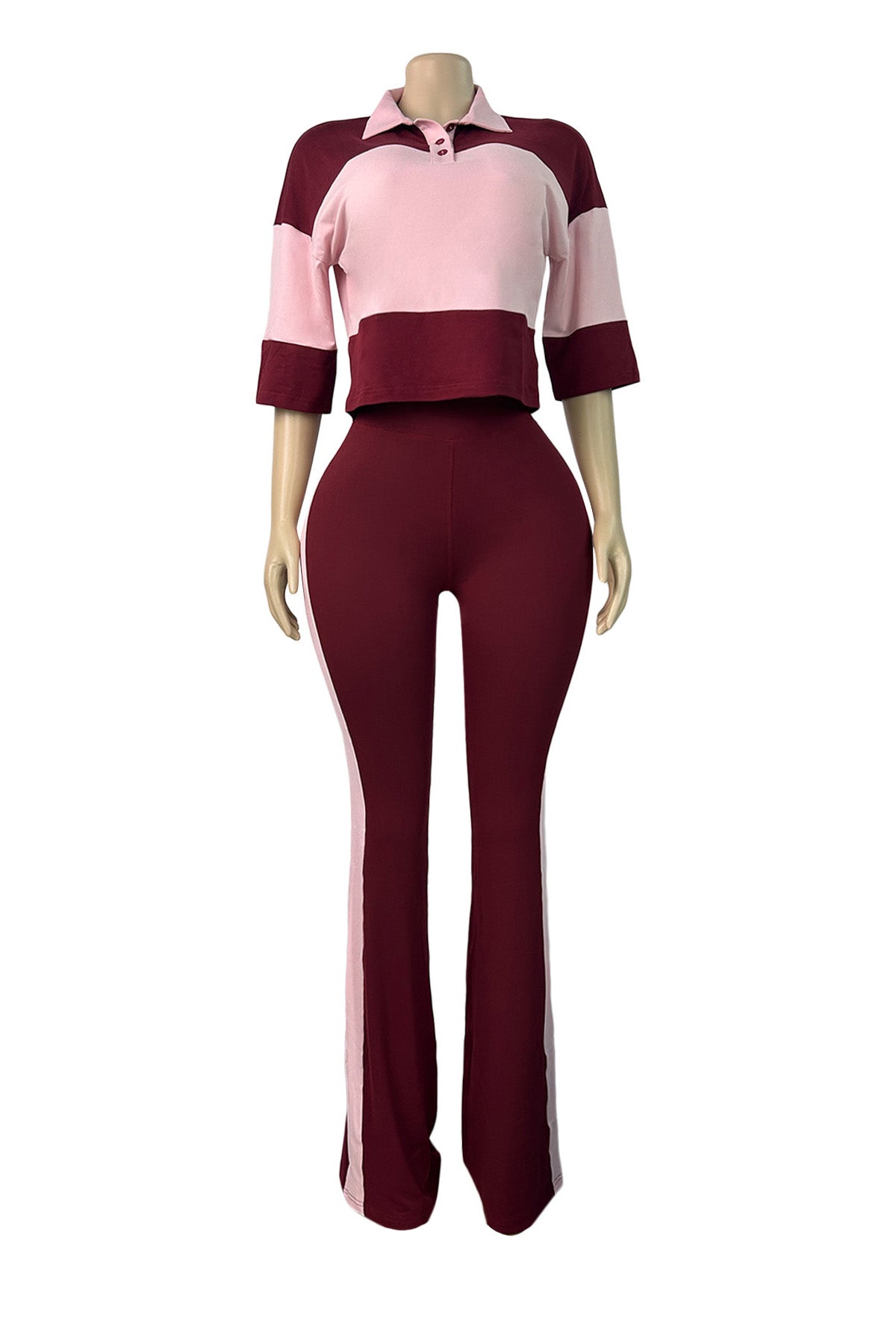 Collared Top & Flare Pants Two-Piece Set Lavish Daily