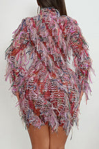 Multi-Color Fringe Mesh Mini Party Dress Lavish Daily