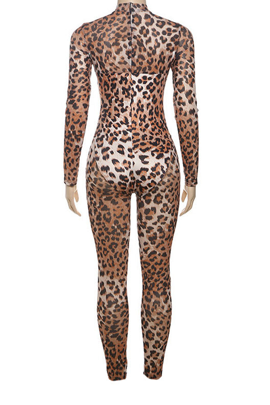 Mesh Leopard Jumpsuit Lavish Daily