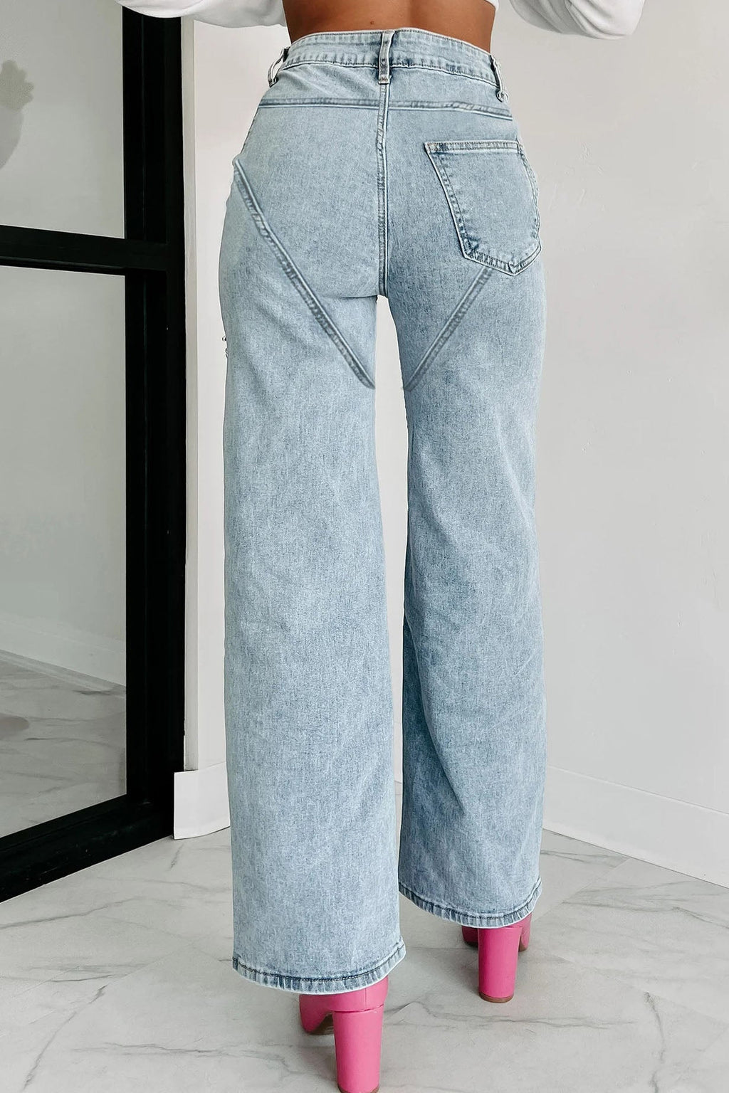 Mid Rise Crystal Slit Knee Jeans Lavish Daily