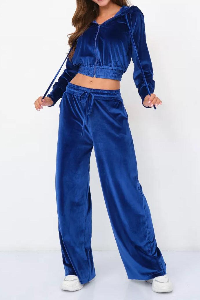 Velvet Hooded Zip Sweatshirt & Pants Set Lavish Daily