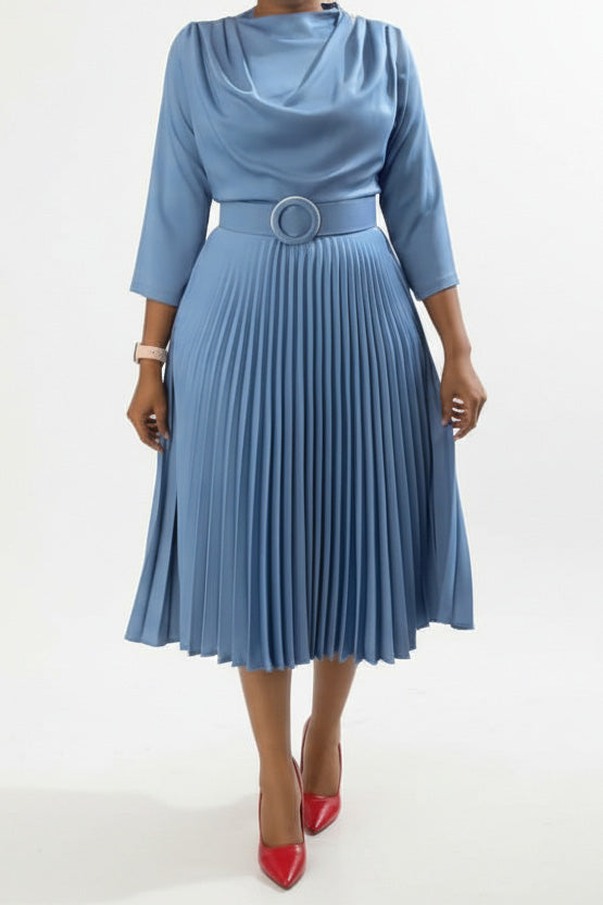 Solid Pleated Plus Size Midi Dress Lavish Daily