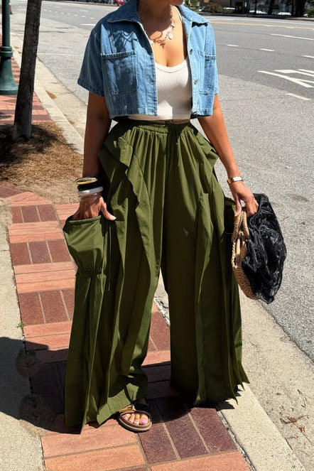 Cascading Ruffle Wide Leg Parachute Pants Lavish Daily