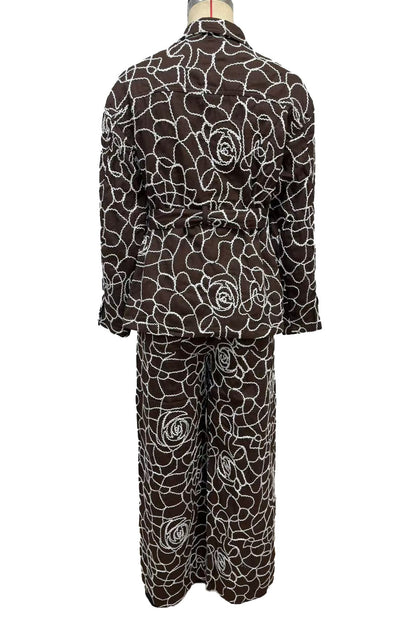 Embroidered Belted Wide Leg Matching Set LavishDaily