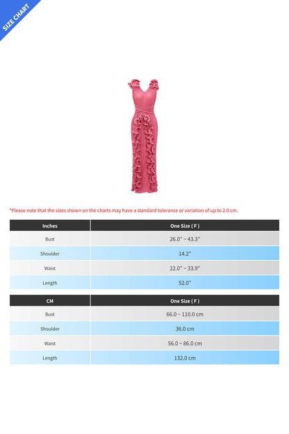 Ruffle 3D Floral V Neck Midi Dress Lavish Daily