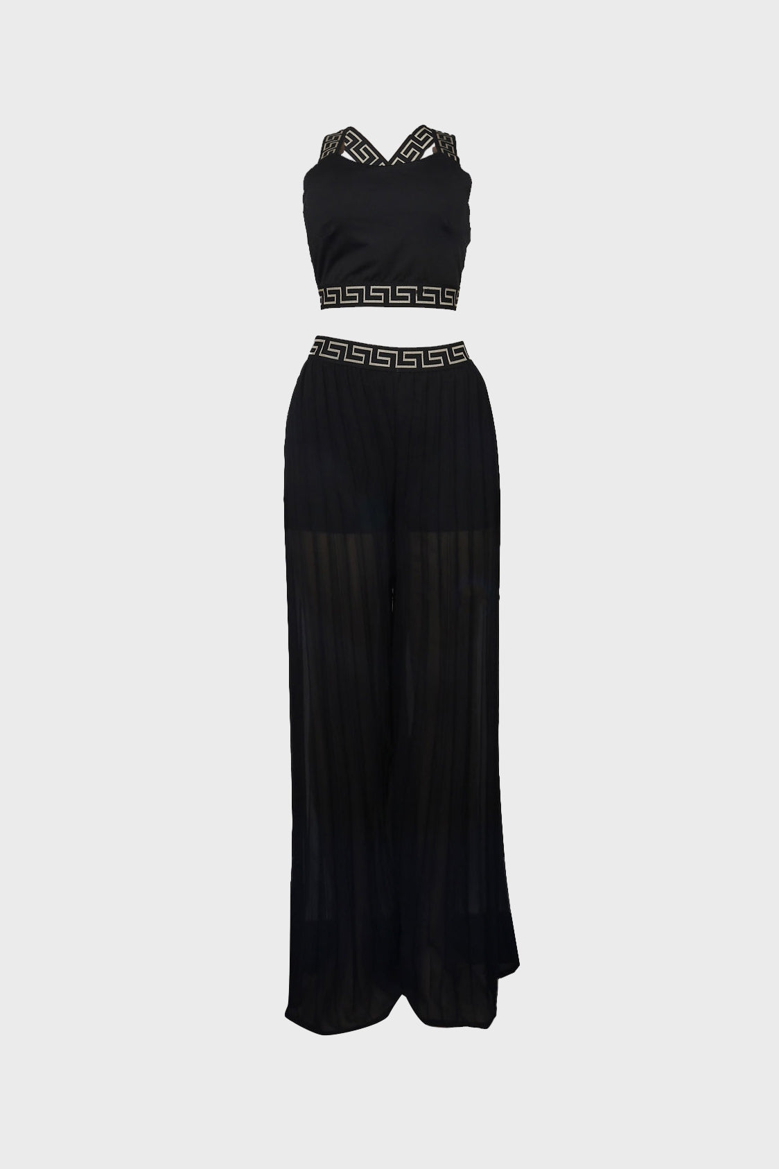 Cropped Tank Top & Pleated Wide Leg Pants Set Lavish Daily