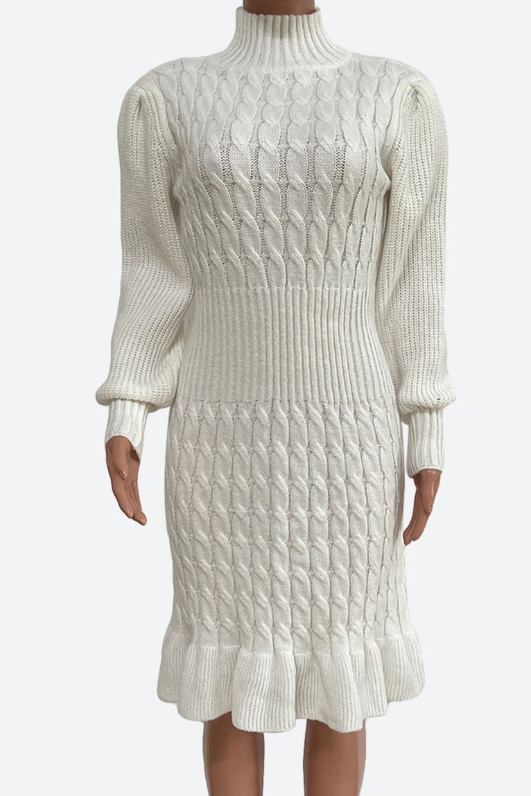 Ruffled Knitted Turtleneck Dresses Lavish Daily