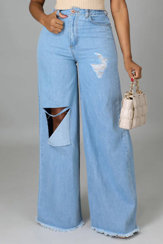 Ripped Fringe Wide-Leg Jeans Lavish Daily