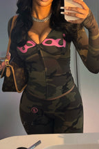 Print Long Sleeve Hooded Top Slim Fit Pants Set Lavish Daily