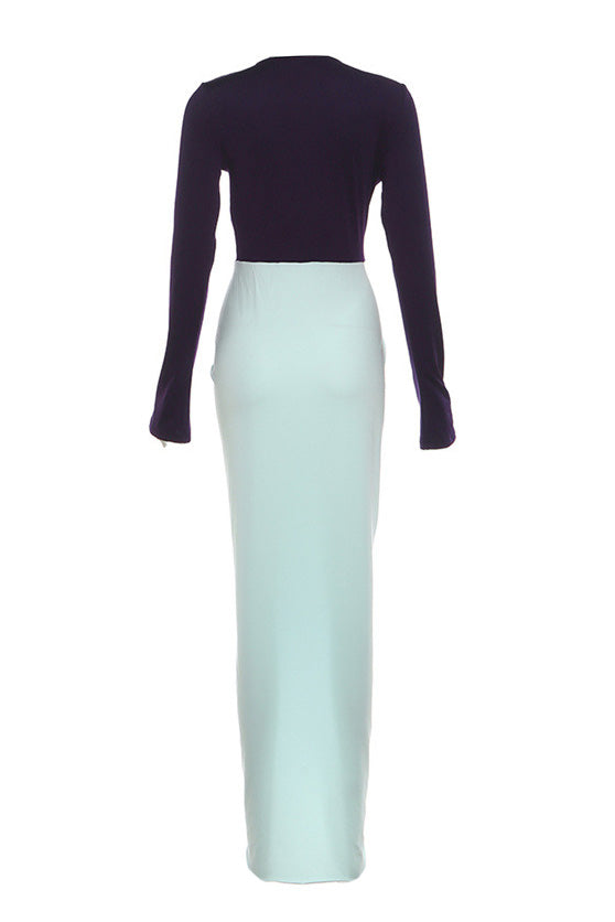 Deep V Neck Long Sleeve Slit Maxi Dress LavishDaily