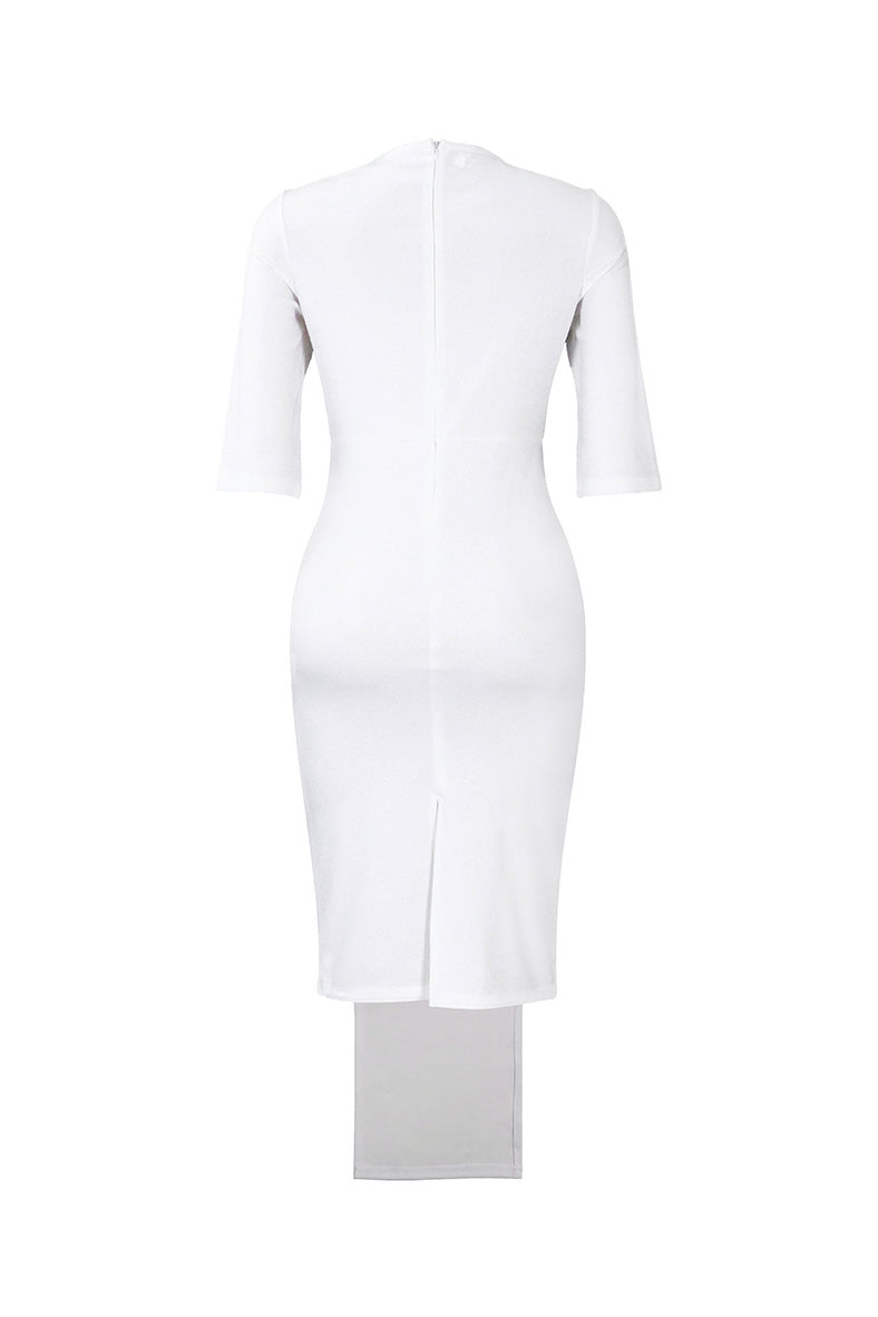 Elegant 3/4 Sleeve Front Slit Pencil Dress Lavish Daily